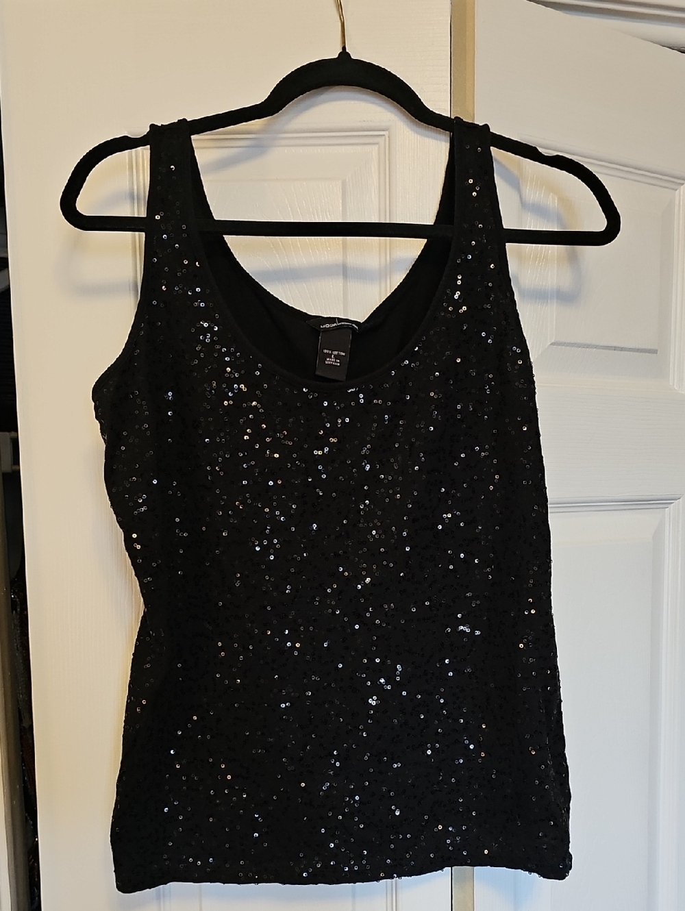 Moda International Black Sequin Scoop Neck Top